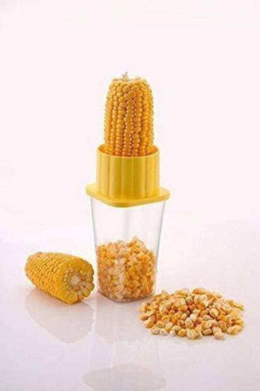 LEAVENS Corn Peeler Stripper Cutter for Kitchen and Stainless Steel Blade with Container Straight Peeler(Yellow)