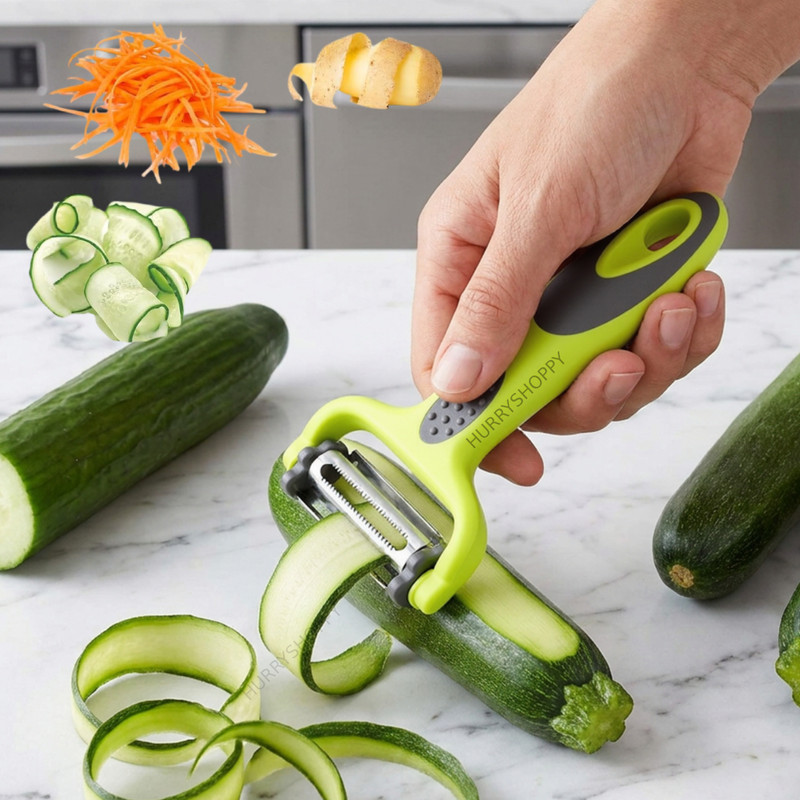 HurryShoppy 3 in 1 Multifunction Rotating Vegetable & Fruit Peeler Stainless Steel Slicer Straight Peeler(Green, Grey)