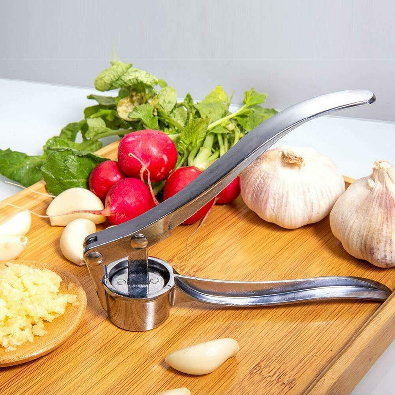 TINSUHG Garlic Press Crusher Kitchen Cooking Vegetables Ginger Squeezer Straight Peeler(Steel)