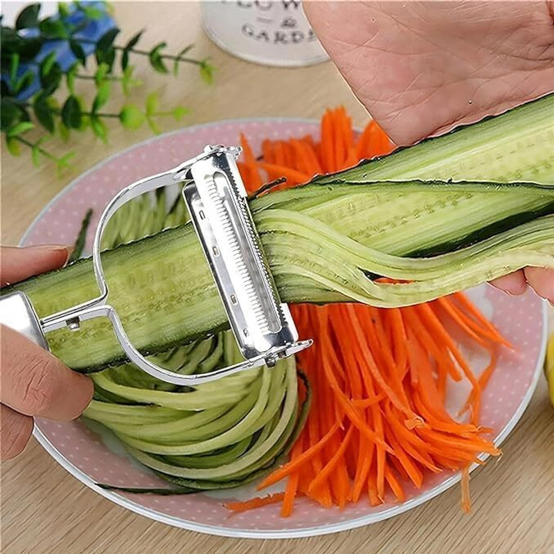 RENESMEE 2 in 1 Peeler Julienne for Salad, Potato Peeler, Multi-Functional Y Shaped Peeler(Silver)