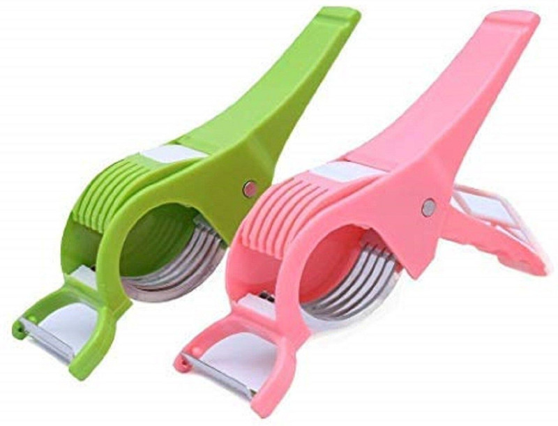 zamzug New Deluxe 2 in 1 Vegetable Cutter Y Shaped Peeler Combo Y Shaped Peeler(Green, Pink Pack of 2)