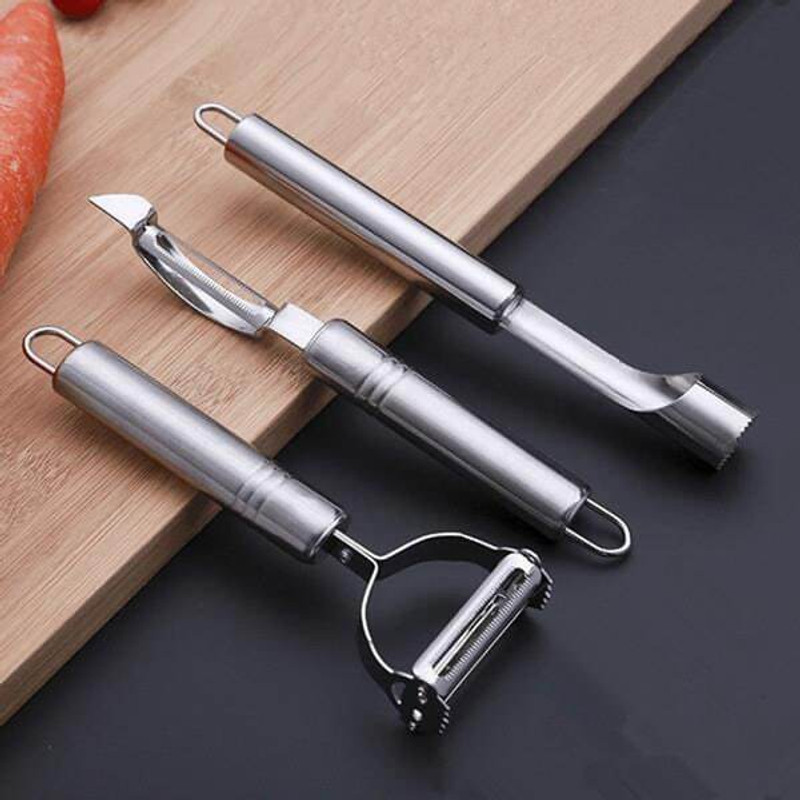 ladlimart New 3 in 1 Stainless Steel Peeler Set - 3 in 1 Stainless Steel Peeler Slicer Y Shaped Peeler Set(Silver Pack of 3)