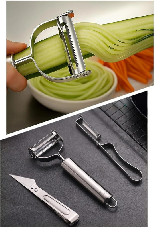 maa bhagwati khodal Stainless Steel Peeler, Knife, Clips Rotary Cutter Slicer for Vegetables, Fruits Y Shaped Peeler Set(Steel Pack of 3)