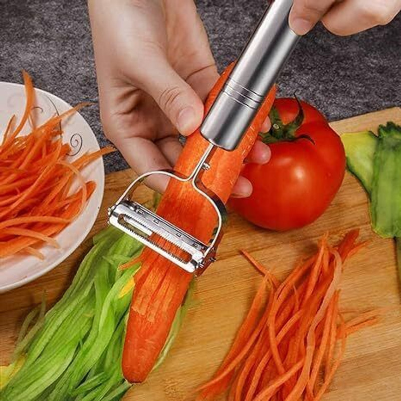 SARTHU Vegetable Peeler Fruit Vegetable Peeler Potato Peeler Carrot Grater WoodenHandle Y Shaped Peeler(Silver, Orange)