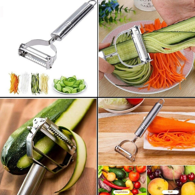 QUICKGALLARY 2-in-1 Stainless Steel Vegetable Peeler & Julienne Cutter Y Shaped Peeler(Steel)