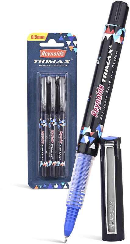 Reynolds Trimax Roller Ball Pen(Pack of 3, Ink Color - Blue)