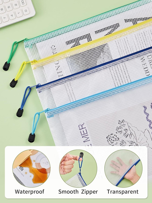Kebica Multipurpose Waterproof Zipper Pouches Document Holder/Pen Pencil A4-5PC(Multicolor)