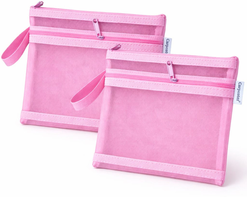 STELIX Pink Mesh Storage Pouch with Zipper | Multipurpose Organizer Bag Cosmetic Bag