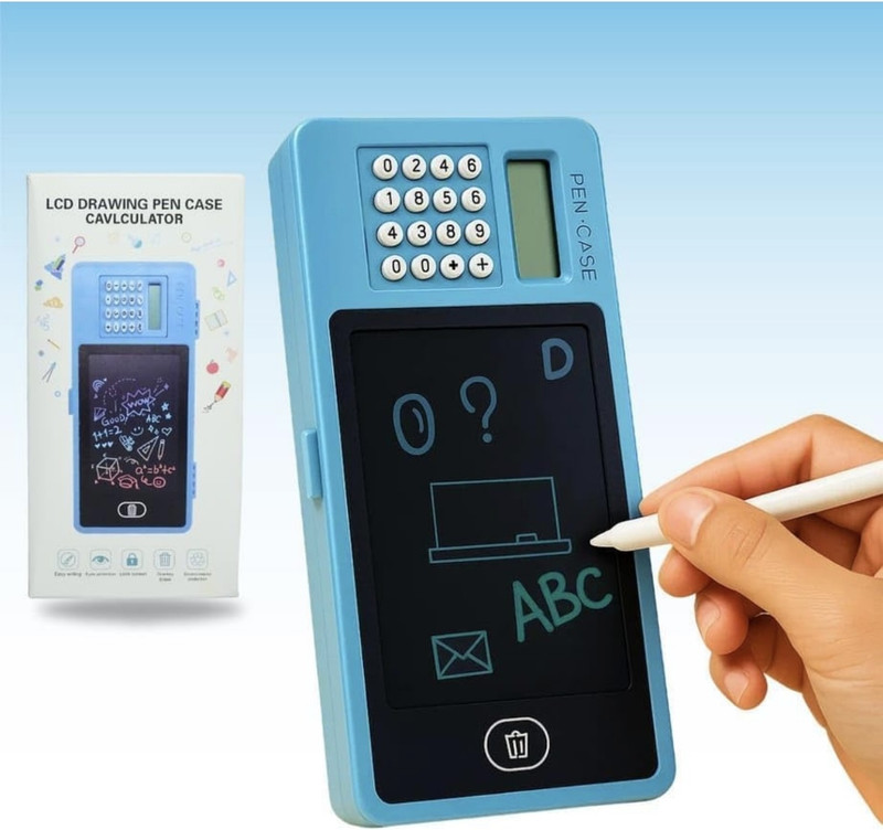 Snuggle Boxes LCD Writing Tablet Pencil Box With Calculator & Screen Lock Slate for Kids(Blue)