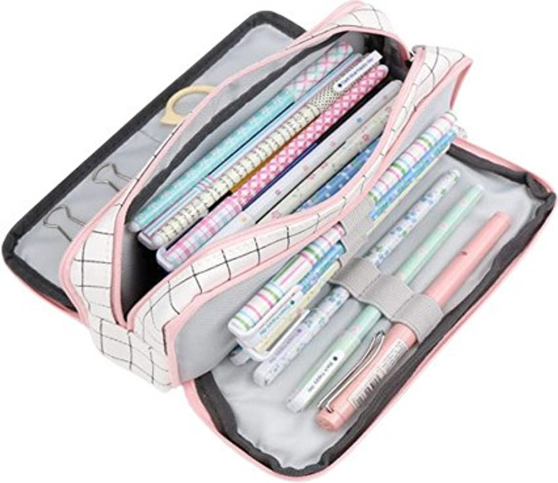 TREXEE Pencil Pouch Aesthetic Pencil Case Large Capacity Pencil Pouch for Boys Girls College High School Supplies Cute Pen Pouch Korean Bag Stationery Bag Art Canvas Pencil Box  (Set of 1, White, Pink)