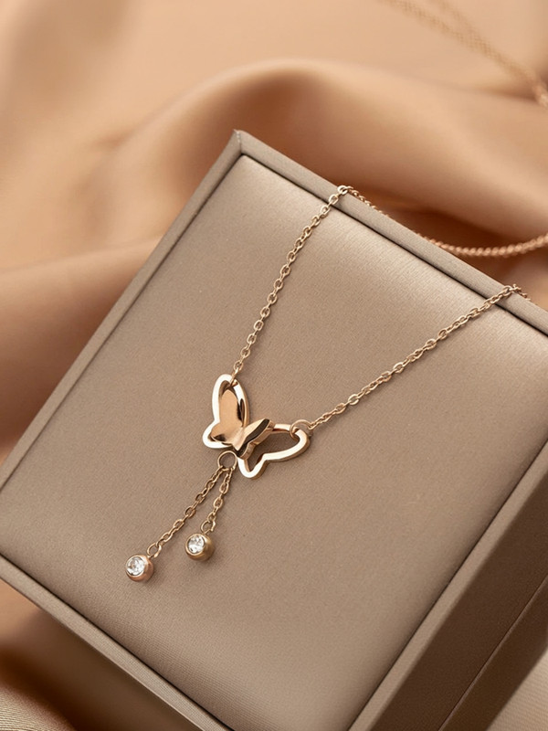 MYKI Beautiful Butterfly Shape pendent For women & girls Gold-plated Swarovski Crystal Stainless Steel Pendant