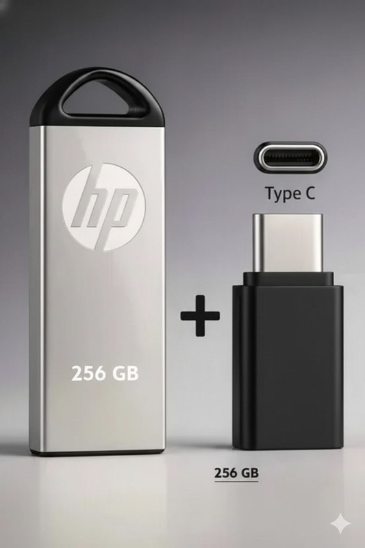 HP V229 256GB USB 2.0 Pen Drive | High Speed Flash Drive for Laptop Type c OTg free 256 GB Pen Drive Compatible with Audio Player, Desktop Computer, Gaming Console, Laptop, Mobile, Tablet, Television USB 2.0 Metal Case(Black, White)