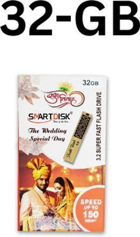 SMART DISK Wedding Special USB 3.2 32 GB Pen Drive Compatible with Laptop, Desktop Computer, Television USB 3.2 Plastic Case(Gold)