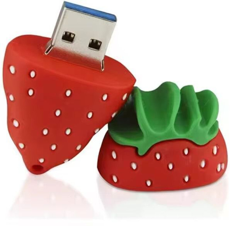 sippytales Premium Strawberry Shape USB Flash Drives for Gifting, Novelty Design 128 GB Pen Drive Compatible with Desktop Computer, Television, Audio Player USB 2.0 Rubber Case(Red)