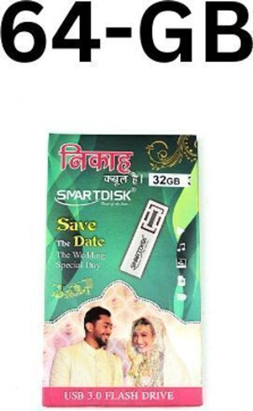 SMART DISK Nikah Special USB 3.0 64 GB Pen Drive Compatible with Laptop, Desktop Computer, Television USB 3.0 Metal Case(Gold)