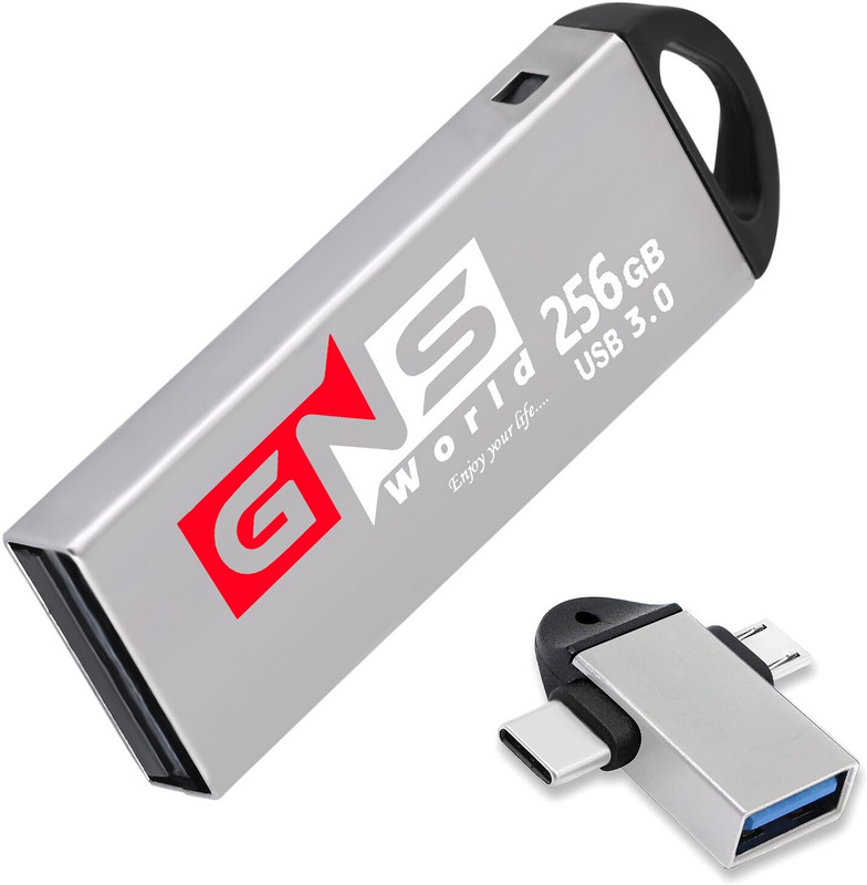 GNS World GNS54 256GB with 2 in OTG 256 GB OTG Drive Compatible with Laptop, Tablet, Mobile, Television USB 3.0, USB 2.0 Metal Case(Silver, Type A to Type C)