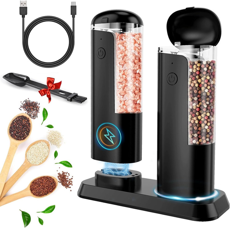 Honch Electric Gravity Salt and Pepper Grinder Set Plastic Electric Mill(Black, Pack of 1)