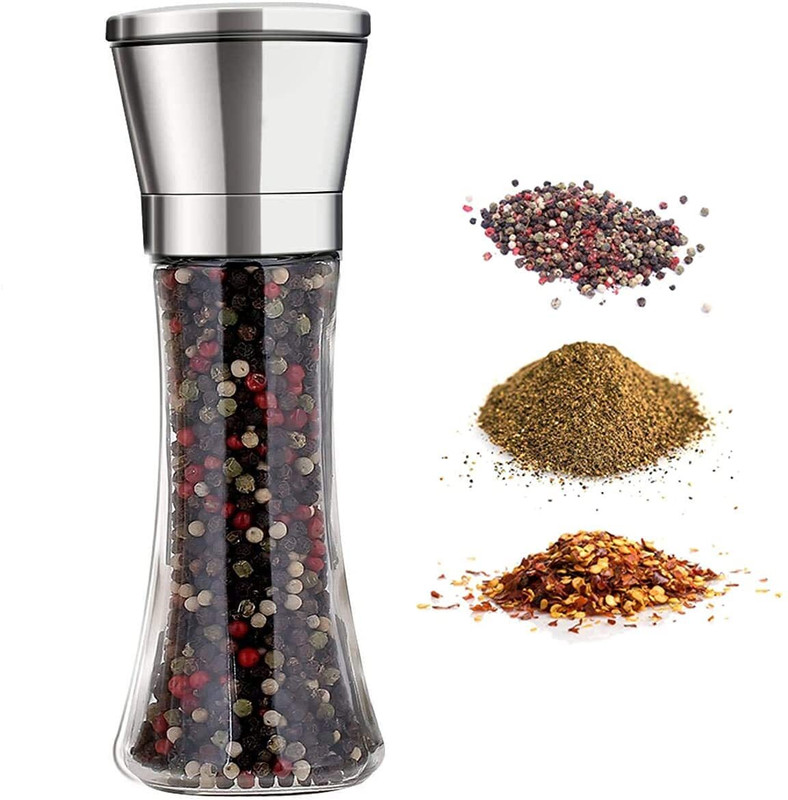 Coozico Salt and Peppe Grinder Set, Adjustable Coarse Mills Glass Squeeze Mill(Clear, Pack of 1)