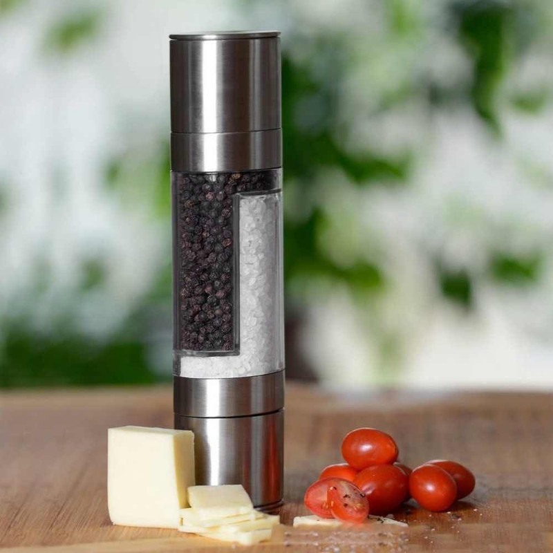 Amulakh 2 In 1 Stainless Steel Salt & Pepper Grinder Manual Shake Adjustable Herbs Spice Stainless Steel, Ceramic Burr Mill(Clear, Silver, Pack of 1)