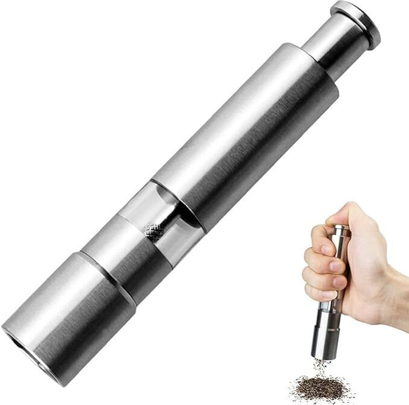 LAPINAHA Grinding Salt and Black Pepper Stainless Steel Mini Paper Mills Stainless Steel Traditional Pepper Mill(Silver, Pack of 1)