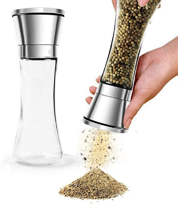 TINSUHG Enjoy Your Favorite Spices, Fresh Ground Pepper Glass Squeeze Mill(Clear, Pack of 1)