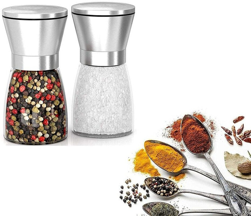 Jiyancreation Mini Pot Salt Pepper Shaker Stainless Steel Lid Stainless Steel Traditional Pepper Mill(Silver, Pack of 1)