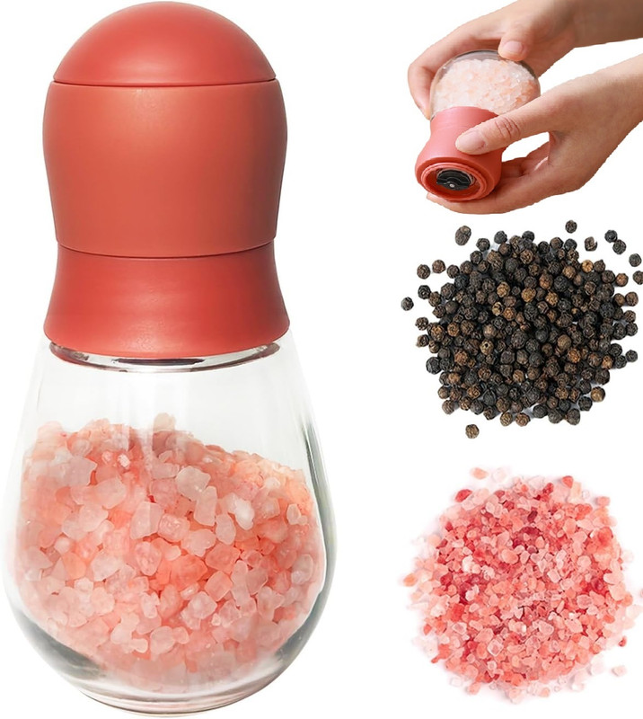 YOMITH Pepper & Salt Grinder Crusher, Manual Adjustable Coarse For Kitchen, Restaurant Glass Traditional Pepper Mill(Red, Pack of 1)