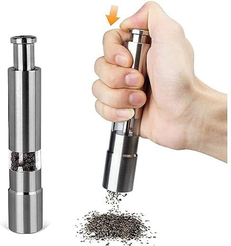 KARUNAMURTI Stainless Steel Mini Paper Mills Grinder Tool Hand Operated Manual Mill Pump Stainless Steel Traditional Pepper Mill(Silver, Pack of 1)