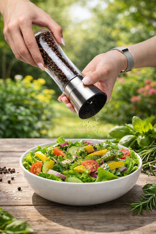 luxever LUXEVER Premium Manual Spice Crusher – Stainless Steel & Glass Glass Traditional Pepper Mill(Black, Pack of 1)
