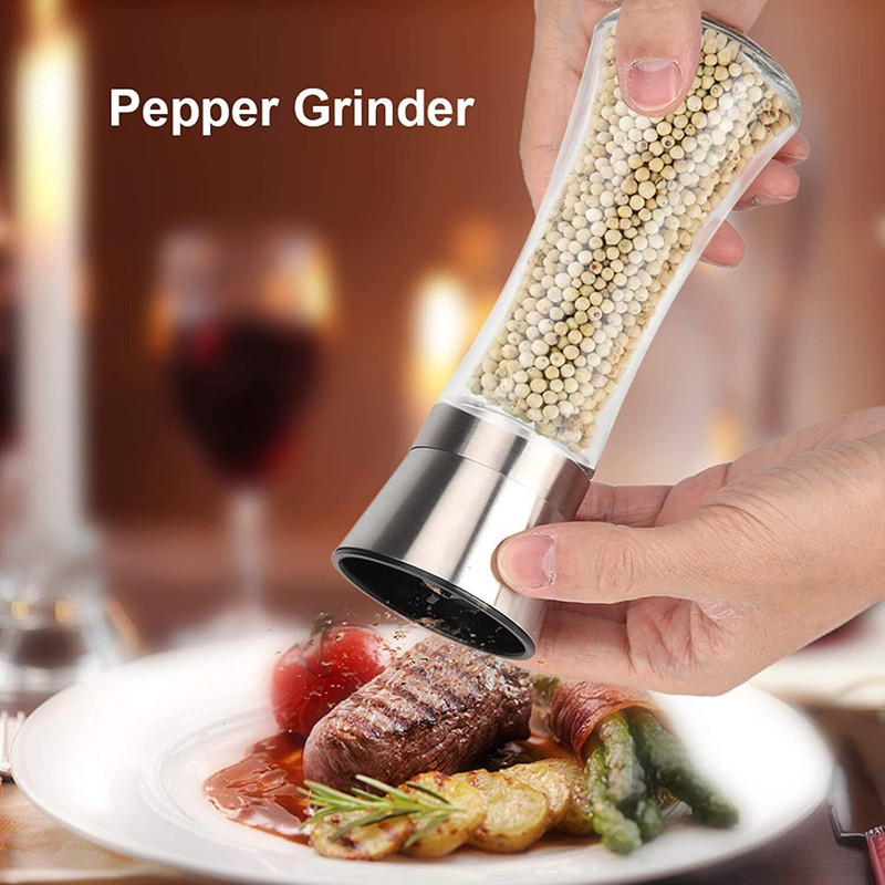 JIGSHTIAL Pepper Shakers Set Salt Pepper Mill Manual Spice Pepper Grinder Mill & Salt Glass Traditional Pepper Mill(Clear, Pack of 1)