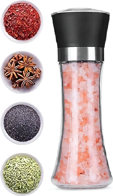LAKSHMINARAYAN SALES Salt Pepper Grinder with Adjustable Coarseness with 5 Grinding Level Pepper Mill Glass Traditional Pepper Mill(Black, Pack of 1)
