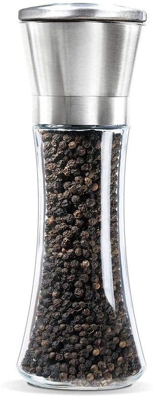 Stadash Pepper Grinder or Salt Shaker Set with Adjustable Ceramic Blades, Spice Mills Glass, Stainless Steel Squeeze Mill(Clear, Silver, Pack of 1)