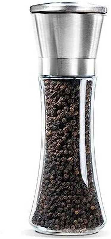 TINSUHG tainless Steel Salt and Pepper Grinder Crusher Bottle Mill Shaker Glass Traditional Pepper Mill(Clear, Pack of 1)