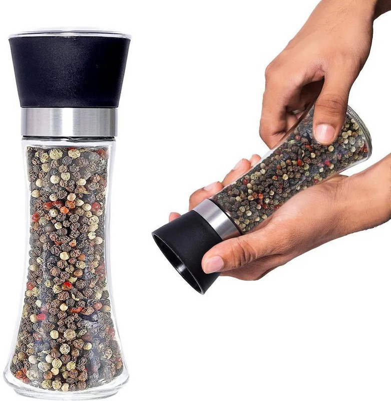 PERIZONE 2-in-1 Salt and Pepper Grinder/Crusher with Adjustable Coarseness Glass Squeeze Mill(Clear, Pack of 1)