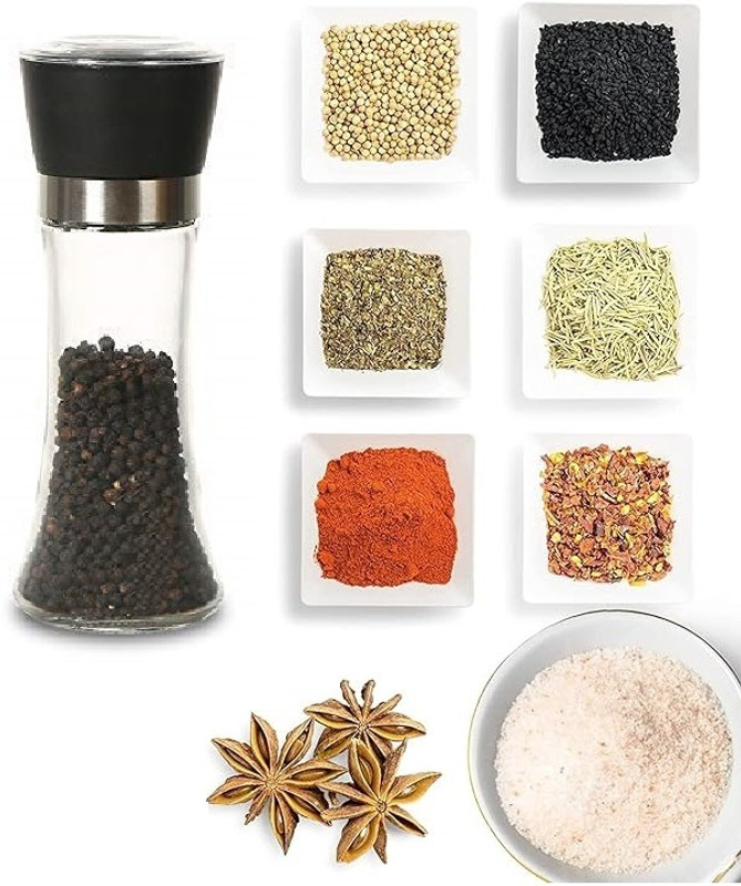 TAPAHPRIYAY 1 pcs Salt Pepper, Spice Grinder Made of high Strength glass Glass Traditional Pepper Mill(Black, Pack of 1)