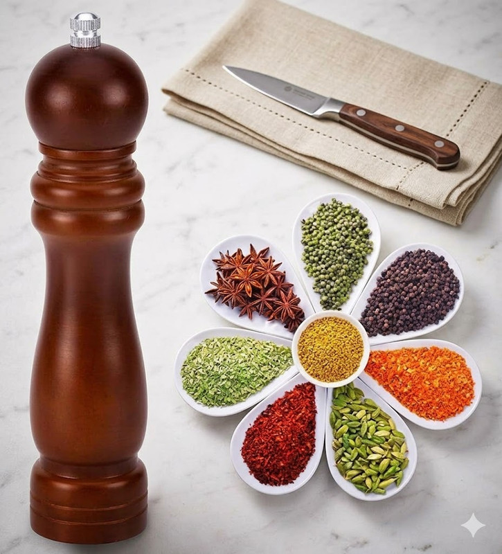 Zenvick 6 inch pepper crusher Bamboo Traditional Pepper Mill(Brown, Pack of 1)