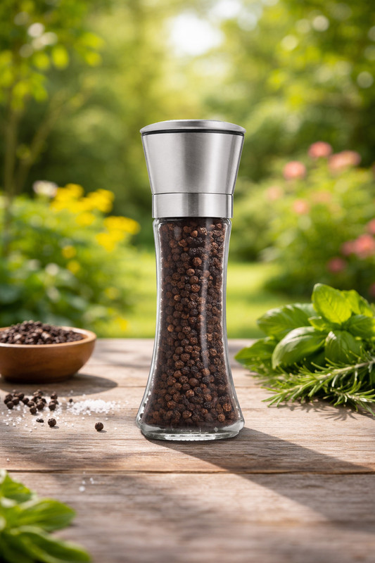 Takirex Black Pepper Grinder Manual-Durable Salt & Pepper Mill with Adjustable Settings Glass, Stainless Steel Traditional Pepper Mill(Clear, Pack of 1)