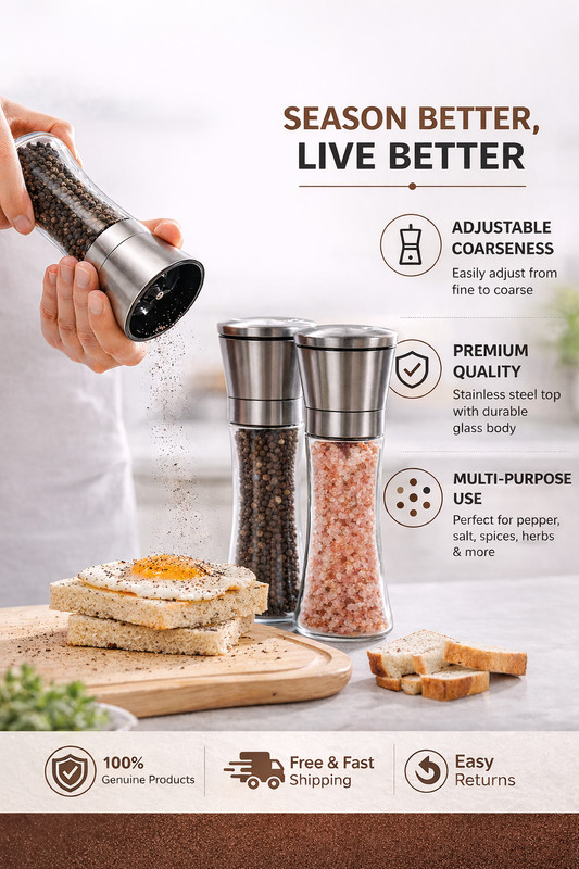 HATTHEW PEPPER MILL Glass, Stainless Steel Squeeze Mill(Grey, Pack of 1)