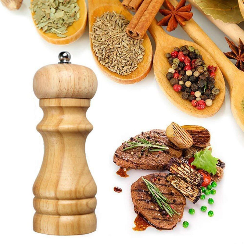 AVMART Wooden Salt and Grinder Mixer Burr Spice Storage Wooden Traditional Pepper Mill(Black, Pack of 1)