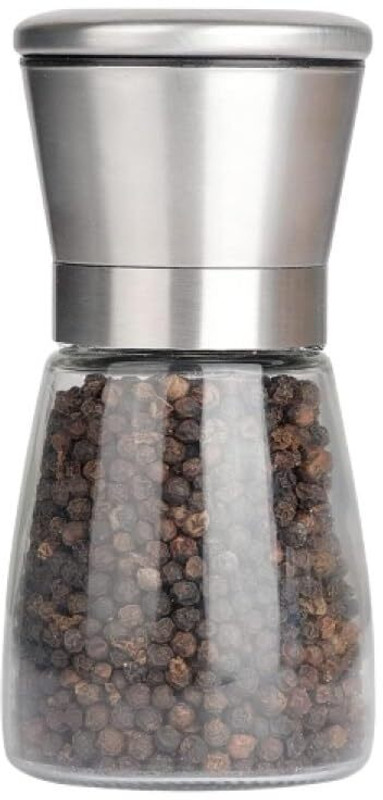 Jiyancreation Stainless Steel Lid Salt and Pepper Grinders Refillable Set Stainless Steel Traditional Pepper Mill(Silver, Pack of 1)