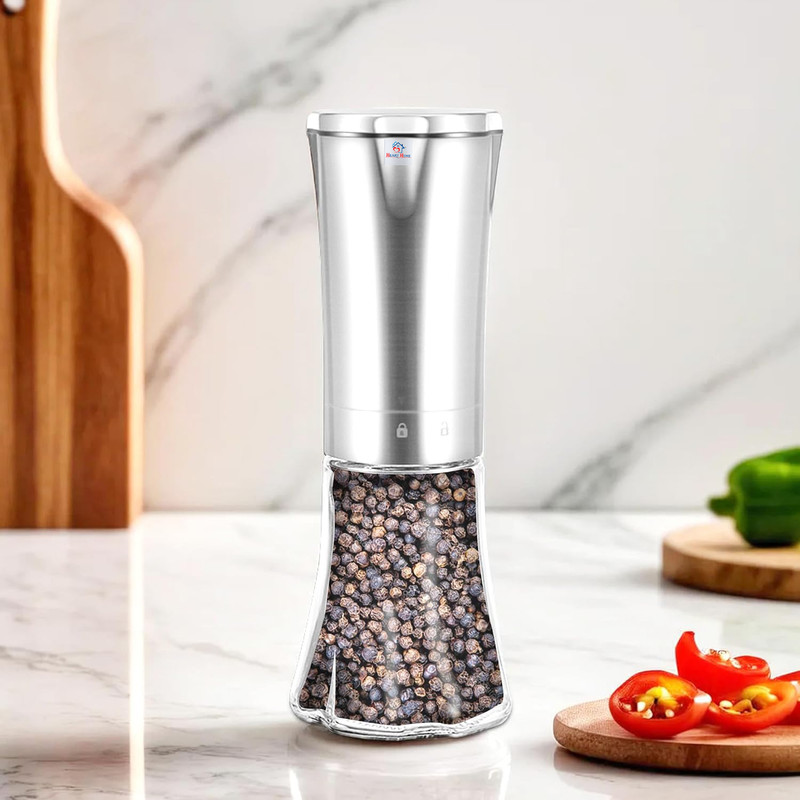 Heart Home Stainless Steel Electric Black Pepper Grinder Crusher Mill Stainless Steel Stainless Steel Traditional Pepper Mill(Silver, Pack of 1)