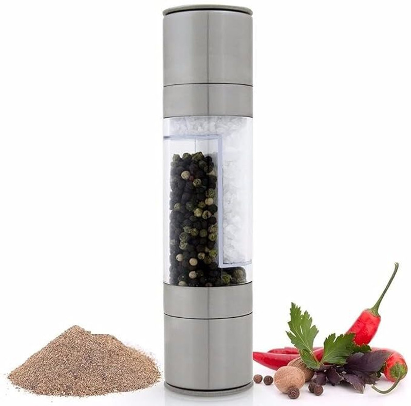 Jiyancreation 2 in 1 Dual Chambers Grinder Set Stainless Steel Traditional Pepper Mill(Silver, Black, Pack of 1)