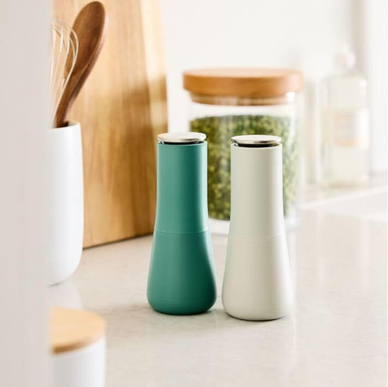 Jiyancreation Decorative teal and grey salt and pepper shakers for dining table seasoning Ceramic, Plastic, Stainless Steel Traditional Pepper Mill(Multicolor, Pack of 2)