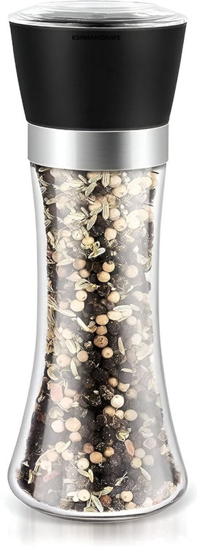 KSHMANIDHAYE Pepper and Salt Grinder Mill Shaker with Glass Body for Home Glass Burr Mill(Black, Pack of 1)