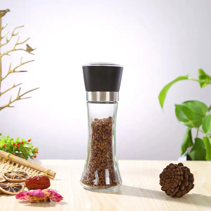 Luxula Salt and Pepper Refillable Grinder Shaker with Adjustable Ceramic Rotor Crusher Glass, Plastic Squeeze Mill(Black, Pack of 1)