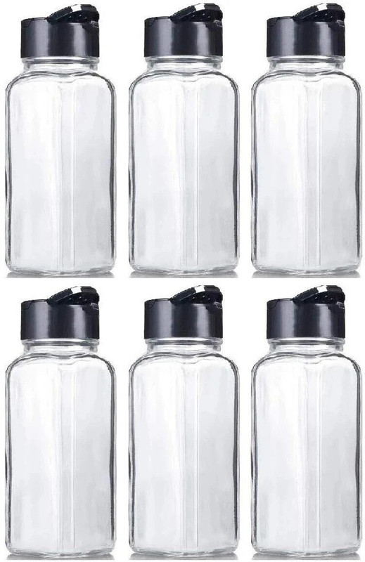 NAVPATH Pepper Square Glass Jar with Dual-Sided Black|120 ml Spice Container | Pack of 6 Glass Traditional Pepper Mill(Clear, Pack of 6)