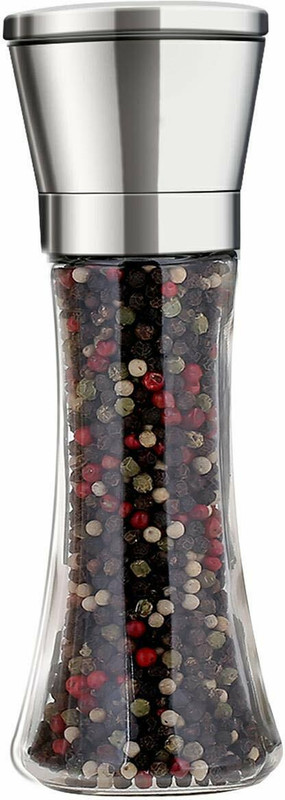 Tap2kaart Glass Salt and Pepper Grinder Shaker with Stainless Steel Cap Spice Jar Glass Traditional Pepper Mill(Clear, Pack of 1)