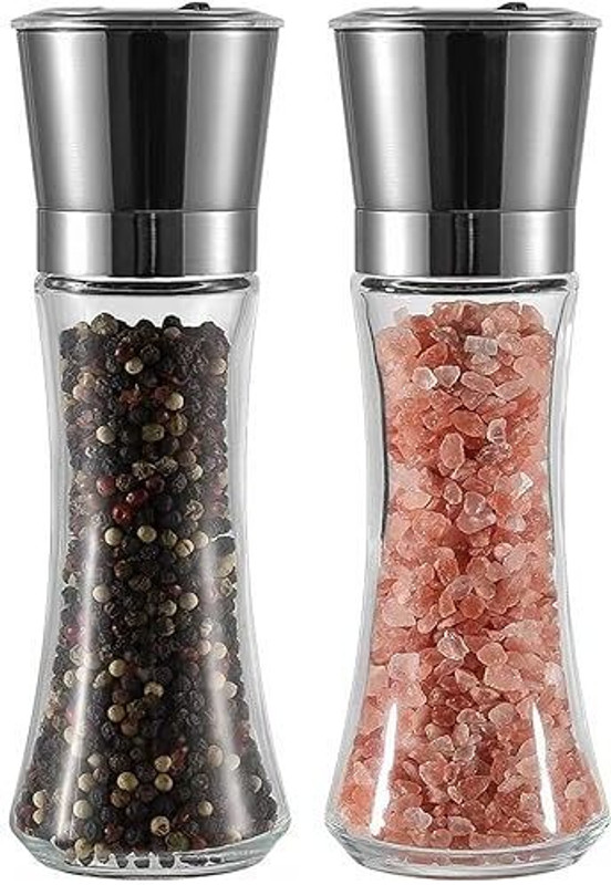 GOPINATH AUTOLINK Salt Transparent Mill Grind with Adjustable with Ceramic Blades for Coarseness Glass Traditional Pepper Mill(Black, Clear, Pack of 2)