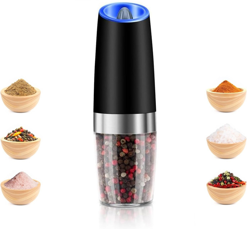 Iktu Shengya Gravity Electric Pepper Salt Grinder Adjustable Coarse Battery Powered Stainless Steel Electric Mill(Black, Silver, Clear, Pack of 1)