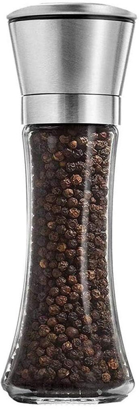 JIGSHTIAL Premium Glass Pepper Grinder with Adjustable Ceramic Mill Stainless Steel, Glass Traditional Pepper Mill(Clear, Pack of 1)